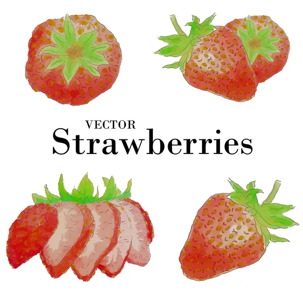 Aquarel aardbeien set — Stockvector