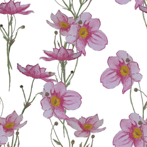 Suluboya kır çiçekleri pürüzsüz desen — Stok Vektör