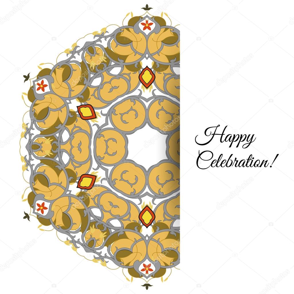 Illustration of  greeting card with ornate persian ornament.