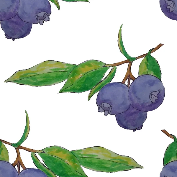 Watercolor blueberries seamless pattern — Stock Vector