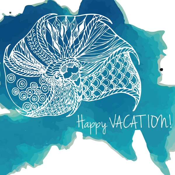 Zentangle ornemental vendre carte de vœux avec fond aquarelle — Image vectorielle