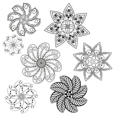 El zentangle elemanları çizimi ayarlayın. Siyah ve beyaz. Çiçek mandala. En iyi tasarım, dövmeler, kurumsal kimlik