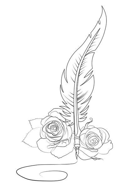 羽毛和玫瑰签名纹身模板 — 图库矢量图片