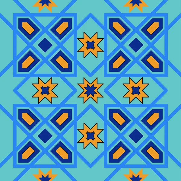 Prachtige naadloze patroon van blauwe Marokkaanse tegels, ornamenten. Kan worden gebruikt voor behang, opvulpatronen, webpagina-achtergrond, oppervlakte texturen. — Stockvector
