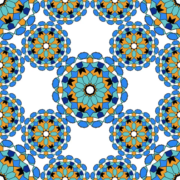 Precioso patrón sin costura de azulejos marroquíes azules, adornos. Se puede utilizar para el papel pintado, relleno de patrones, fondo de página web, texturas superficiales . — Archivo Imágenes Vectoriales