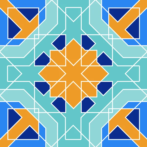 Precioso patrón sin costura de azulejos marroquíes azules, adornos. Se puede utilizar para el papel pintado, relleno de patrones, fondo de página web, texturas superficiales . — Vector de stock