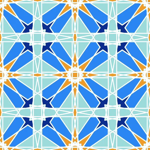 Precioso patrón sin costura de azulejos marroquíes azules, adornos. Se puede utilizar para el papel pintado, relleno de patrones, fondo de página web, texturas superficiales . — Vector de stock
