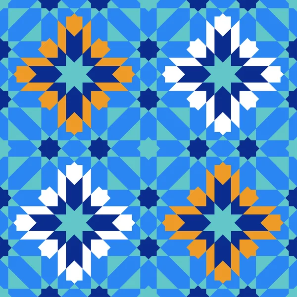 Gorgeous seamless pattern from blue Moroccan tiles, ornaments. Can be used for wallpaper, pattern fills, web page background, surface textures. — Stock Vector