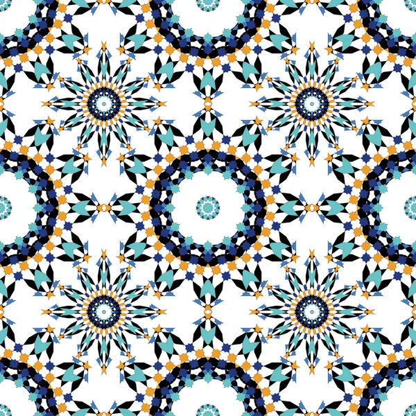 Precioso patrón sin costura de azulejos marroquíes azules, adornos. Se puede utilizar para el papel pintado, relleno de patrones, fondo de página web, texturas superficiales . — Archivo Imágenes Vectoriales