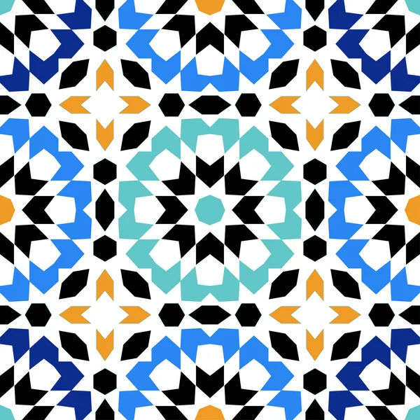 Gorgeous seamless pattern from blue Moroccan tiles, ornaments. Can be used for wallpaper, pattern fills, web page background, surface textures. — Stock Vector