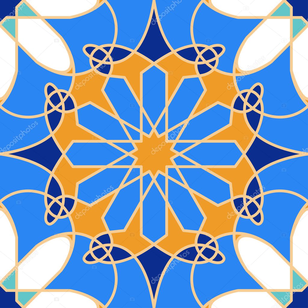 Gorgeous seamless pattern from blue Moroccan tiles, ornaments. Can be used for wallpaper, pattern fills, web page background, surface textures.
