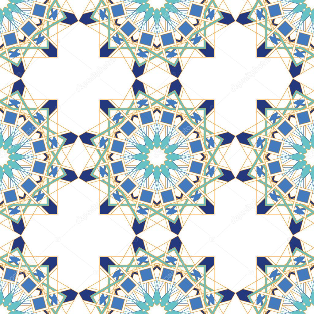 Gorgeous seamless pattern from blue Moroccan tiles, ornaments. Can be used for wallpaper, pattern fills, web page background, surface textures.