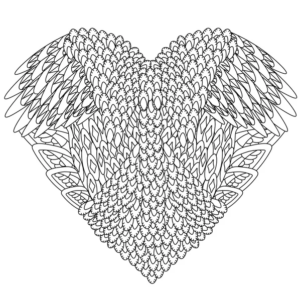 Coloring book for adult and older children. Coloring page with zentangle heart pattern — Stock Vector