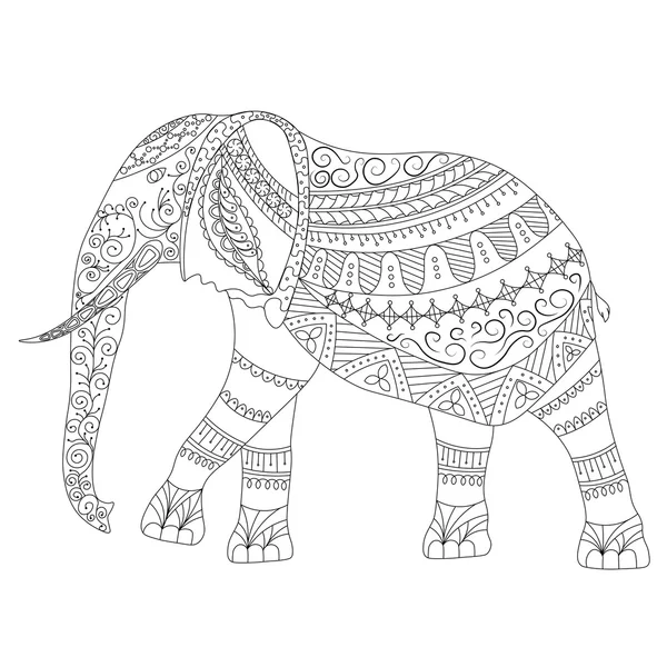 Zentangle Elephant doodle on white background.Graphic illustration vector zentangle ready for coloring. — Stock Vector