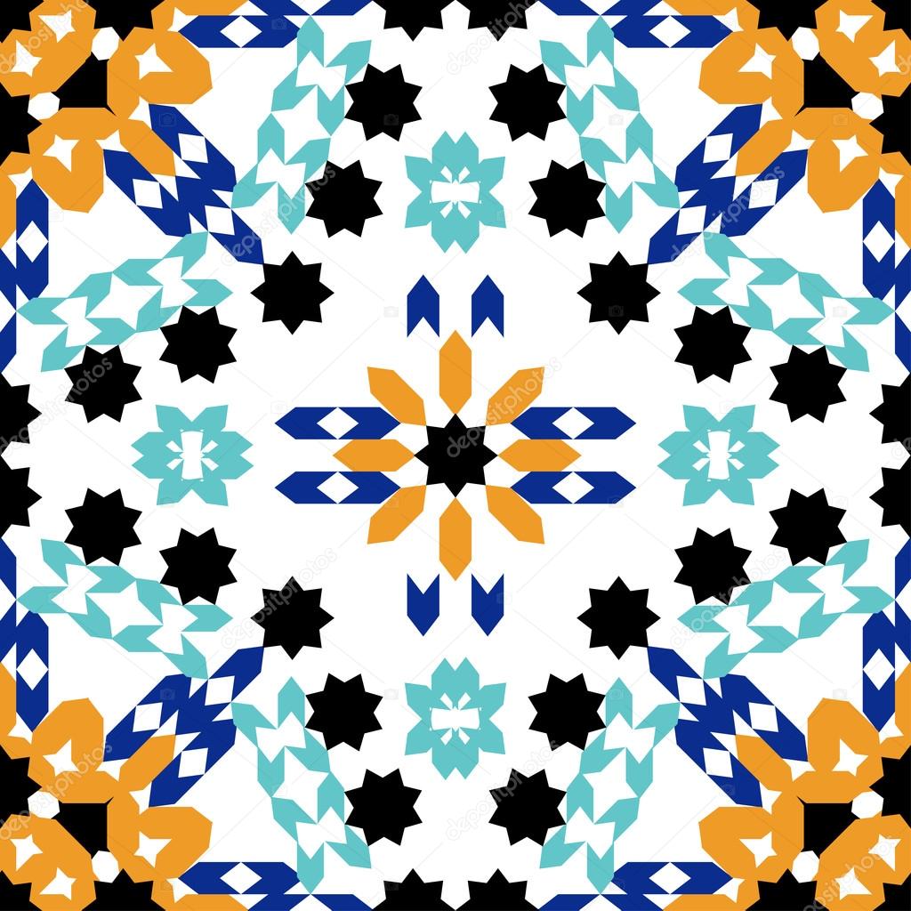 Gorgeous seamless pattern from blue Moroccan tiles, ornaments.