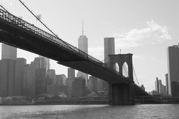 Brooklyn bridge from a ferry in the East River