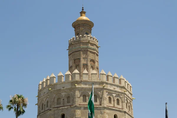 Bandera de Andalucía por la Torre de Oro — Foto de Stock