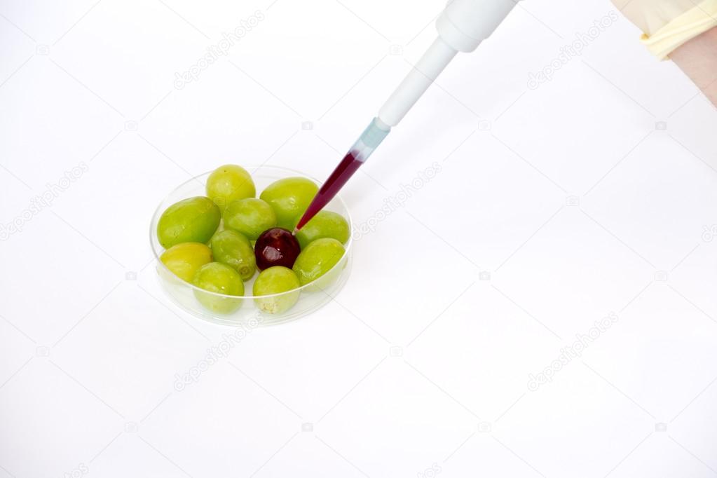 Red injection in green grapes