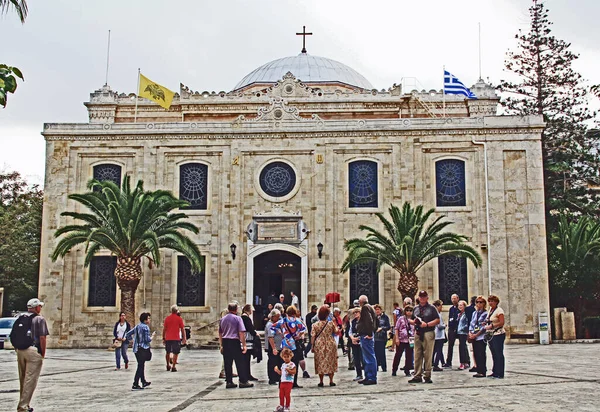 Heraklion Creta Grecia Octubre 2018 Plaza Calle Agosto Con Turistas — Foto de Stock