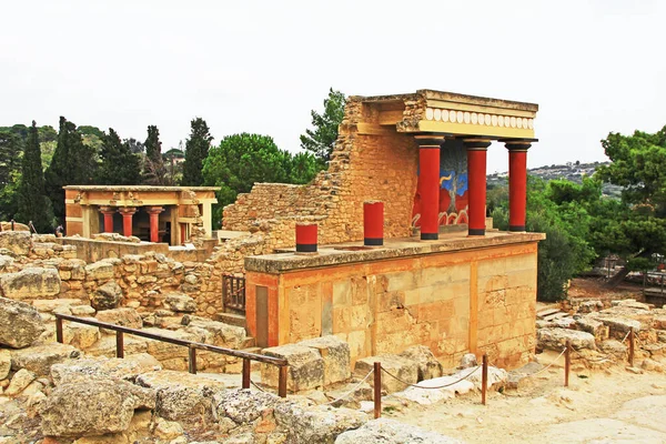 Bastion Ouest Avec Fresque Taureau Dans Palais Knossos Sur Crète — Photo