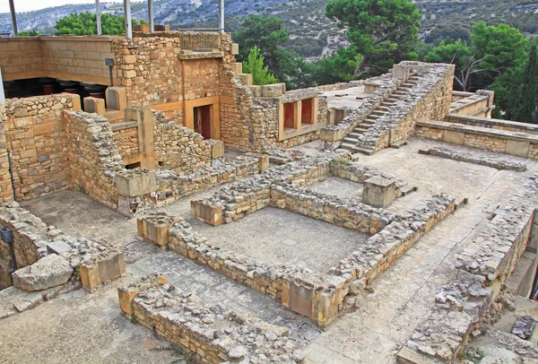 Primeiro Assoalho Parcialmente Restaurado Dos Apartamentos Reais Palácio Knossos Crete — Fotografia de Stock