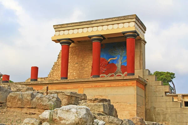 West Bastion Met Stier Fresco Het Paleis Van Knossos Kreta — Stockfoto