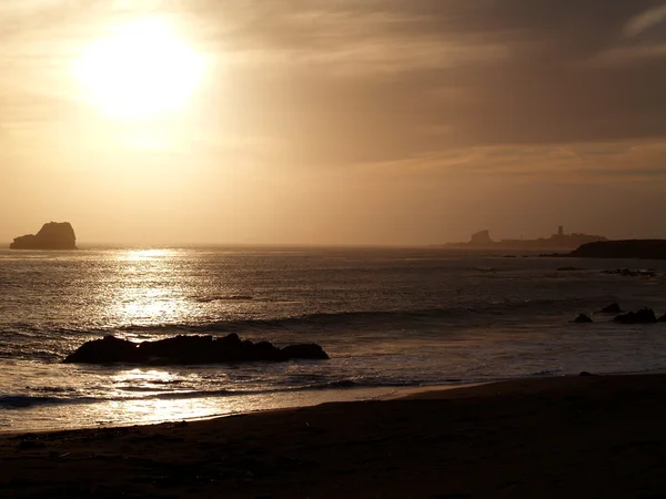 Gouden zonsondergang op de Stille Oceaan. — Stockfoto