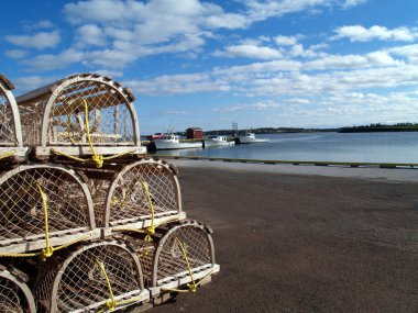 Lobster Traps on the Wharf with Copy Space clipart