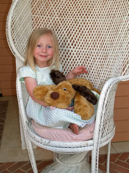 Girl and Stuffed Pup — Stock Photo, Image