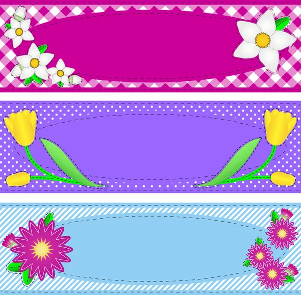 Eps10. Vector swatch rosa listrado fundo papel de parede com flores azuis, bud videira e acolchoamento estilo costura . — Vetor de Stock