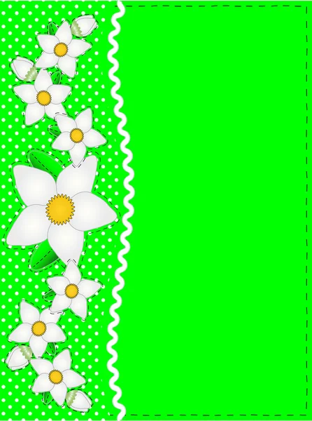 EPS-10 groene kopie vectorruimte met noppen en ric rac kant trim met accenten door witte bloemen. — Stockvector