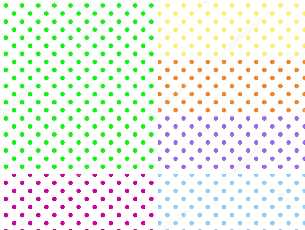 Eps8.  White background swatches with polka dots in six colors.