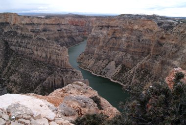 Devil Canyon overlook at Bighorn Canyon National Recreation Area that stretches from Montana to Wyoming between the Pryor Mountain Range and the Bighorn mountains inside the Crow Indian Reservation. clipart