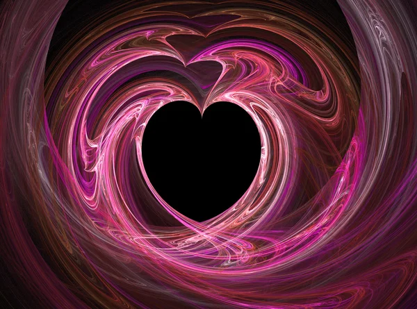 Ett svart hjärta omgivet av virvlar av rosa och lila. — Stockfoto
