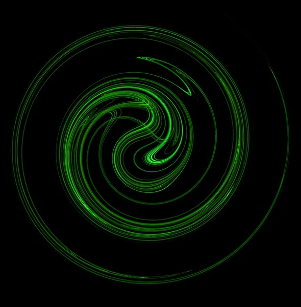 The motion of something green spiraling or swirling on a black background. — Stock Photo, Image