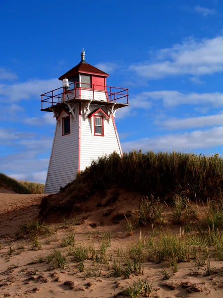 Roter und weißer Leuchtturm auf Prince Edward Island, Kanada. — Stockfoto