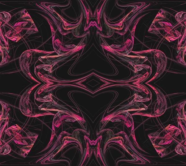 Durchgehendes fraktales Textilmuster in rosa auf schwarzem Hintergrund. — Stockfoto