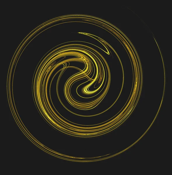 The motion of something gold and yellow spiraling or swirling on a black background. — Stock Photo, Image