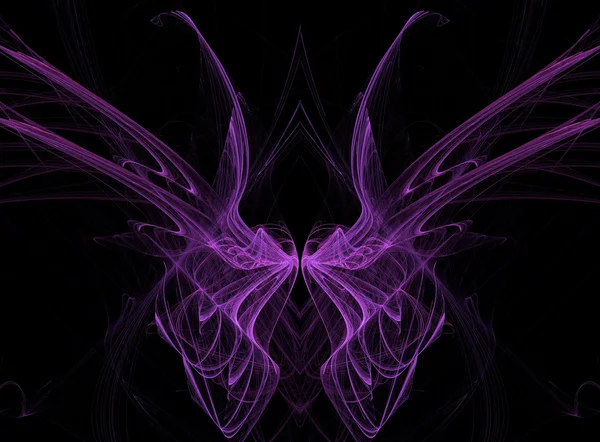 Abstract fractal illusion of purple butterfly wings on a black background. — Stock Photo, Image