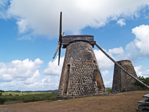 Old windmill ruins on Bettys Hope Plantation, a former sugar plantation or estate, near Seatons, Pares on Antigua Barbuda in the Caribbean Lesser Antilles West Indies.