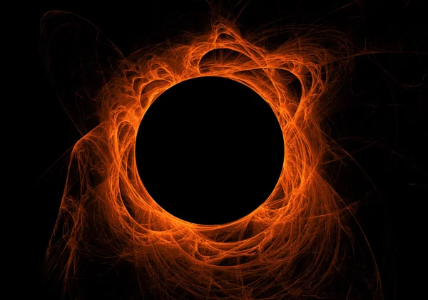 Eclipse fractal laranja com erupções solares sobre um fundo preto . — Fotografia de Stock