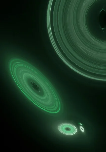 Fraktales Design im Weltraum, das viele Galaxien in Grüntönen zeigt. — Stockfoto