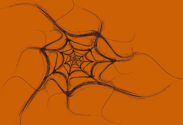 Cadılar Bayramı için idealdir turuncu bir arka plan üzerinde siyah fraktal örümcek web tasarım, — Stok fotoğraf