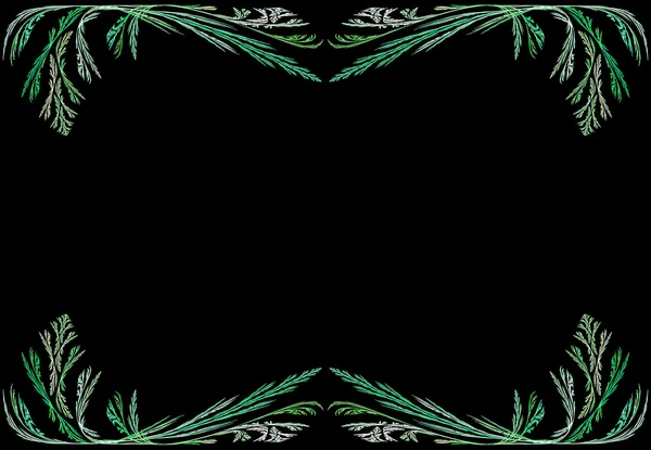Lommerrijke groene fractal frame of grens met zwarte kopie ruimte. — Stockfoto