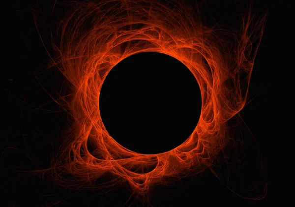 Gerhana fraktal merah dengan semburan matahari pada latar belakang hitam . — Stok Foto