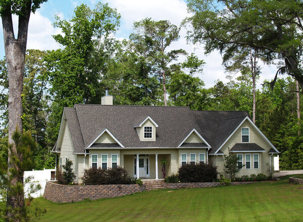 One story residential home with board siding on the facade.