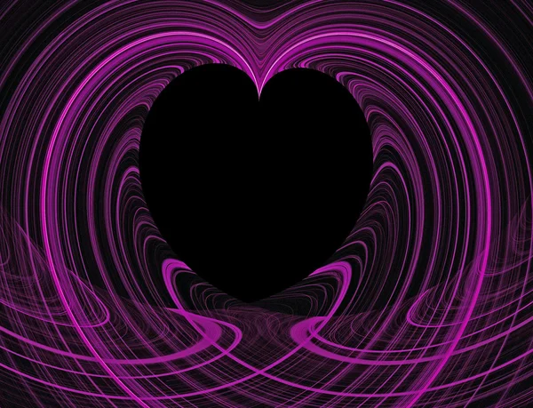 Svart hjärta kopia utrymme omgiven av rosa fractal design. — Stockfoto