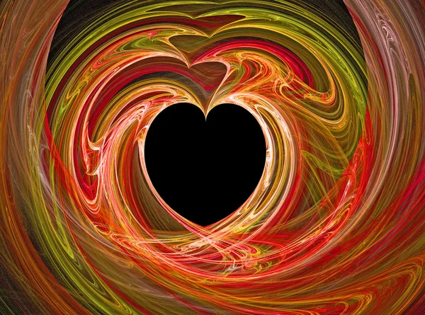 Kırmızılar swirls tarafından çevrili bir siyah kalp. — Stok fotoğraf