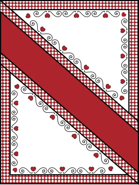 Red, black and white Valentine border, frame or tag with gingham trim. — Stock Photo, Image