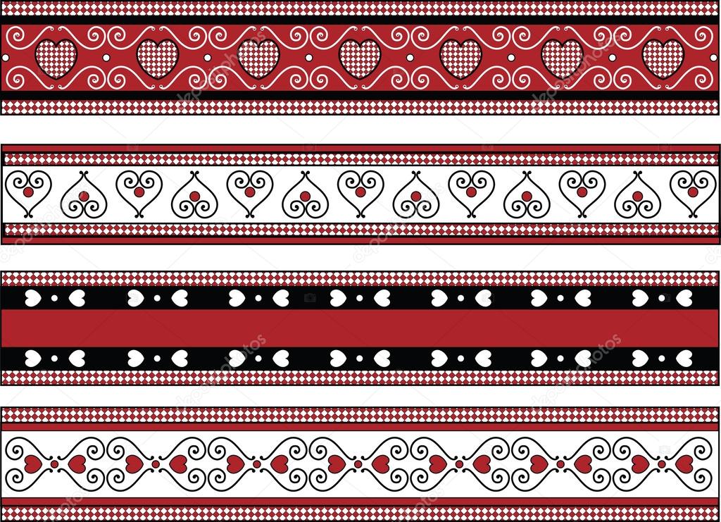 Red, black and white Valentine borders with gingham trim.